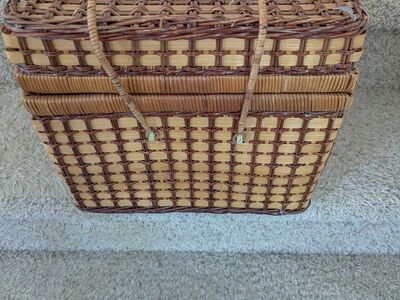 Vintage Woven Wicker Rattan Picnic Basket Storage Box