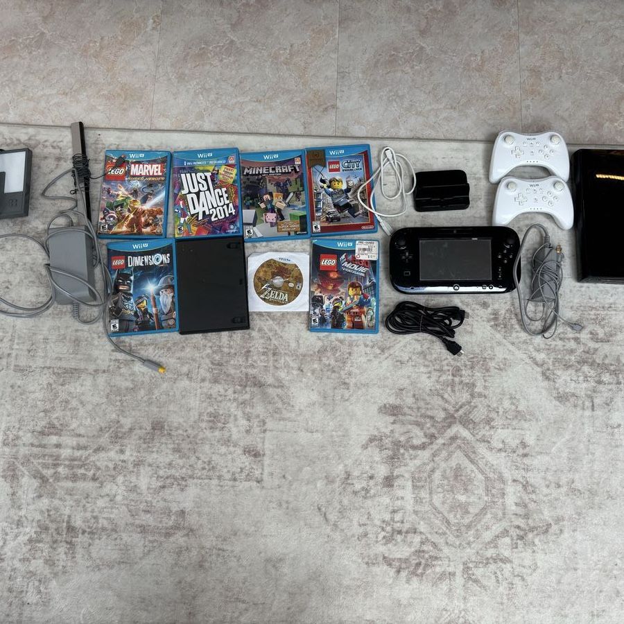 Nintendo Wii U 32GB Black Console Bundle with 6 Games & 2 Controllers