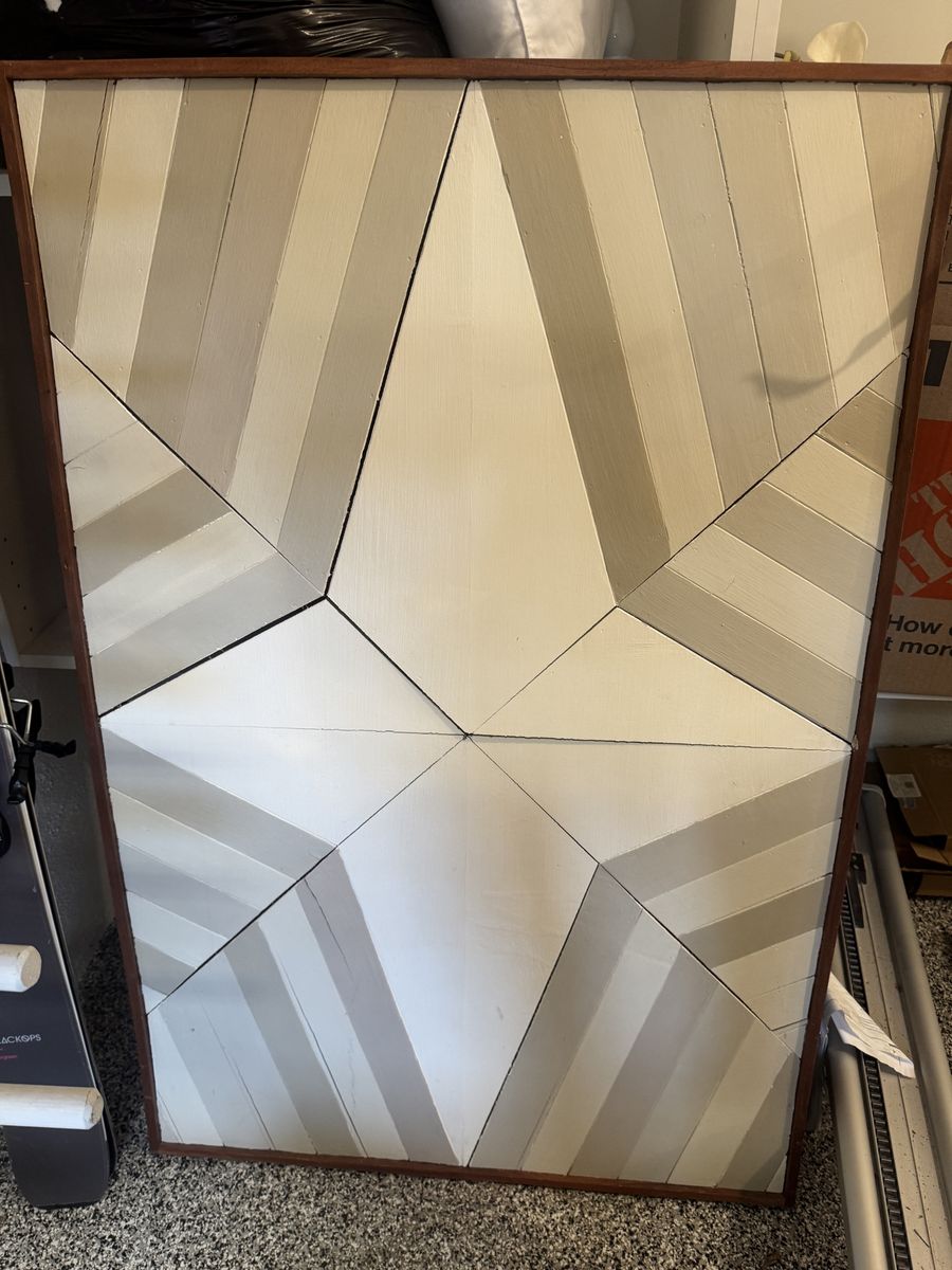 Geometric Wood Wall Art - Modern Wooden Panel in White & Gray Tones