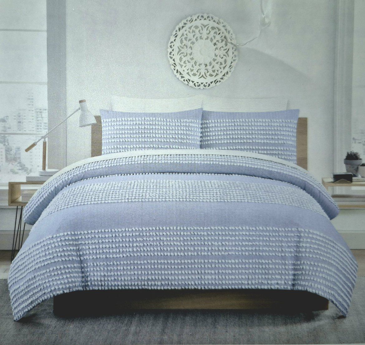 New! The Pure Collection by Indigo 100% Cotton Queen Tufted Duvet Cover Set 3pc
