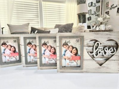 Distressed White Wooden Photo Frame with Love Heart Accent 4x6