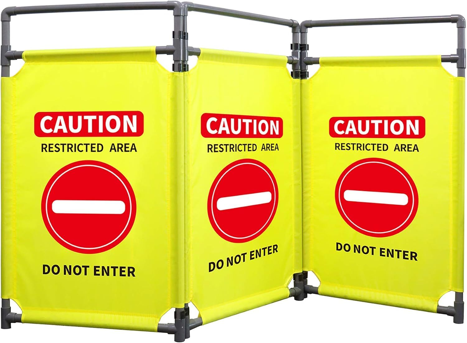 NEW 3 Panels Safety Barricade 5.8FT Foldable Security Sign Barrier Gate with Heavy Duty PVC Frame (Yellow-1)