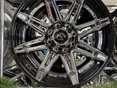 Fuel Krawler 22x10 Chrome w/ Gloss black lip Wheel -18mm Offset 6x139.7 lug Pattern. Brand new set of 4 wheels