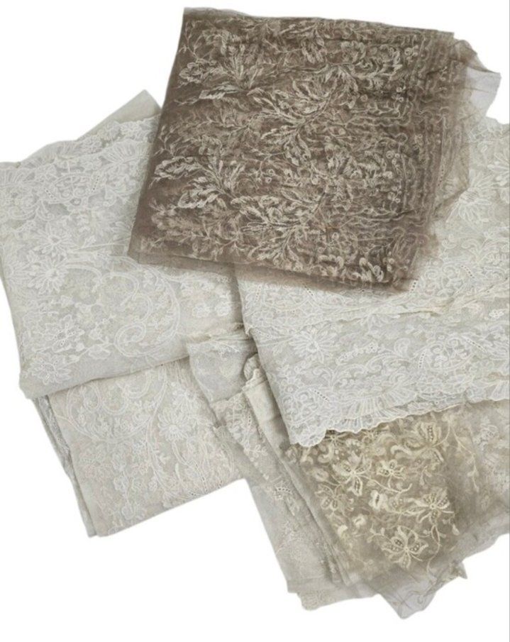 Antique Edwardian Embroidered Net Lace Panels Lot Bridal Couture Textile