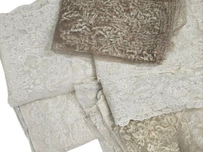 Antique Edwardian Embroidered Net Lace Panels Lot Bridal Couture Textile