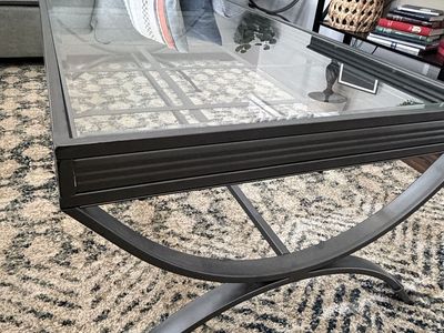 Modern Dark Metal & Glass Coffee Table and Matching End Table Set