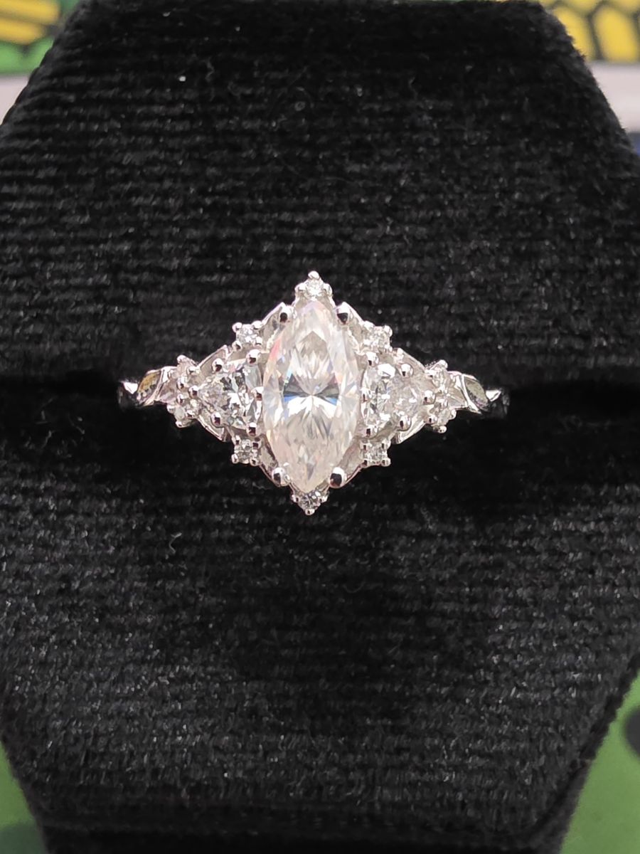 Engagement Ring - Three Stone with 8x4mm marquise moissanite