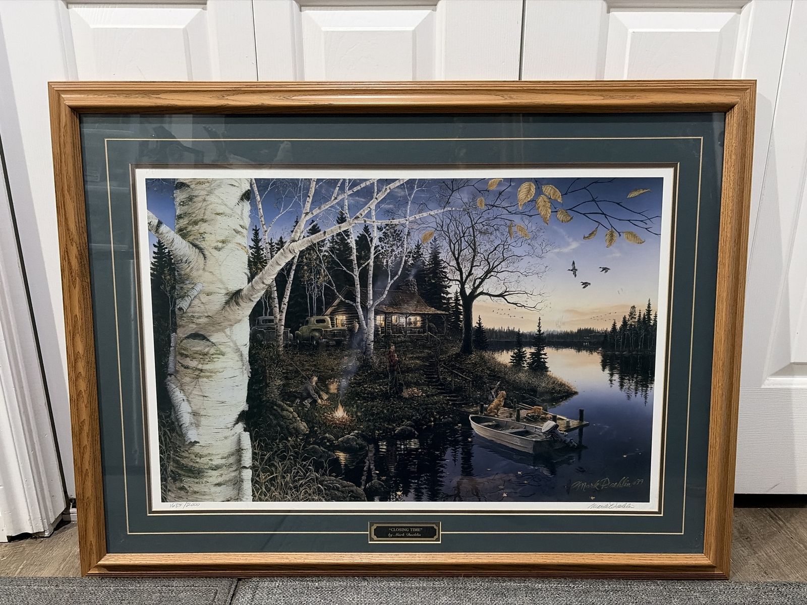 Large Closing Time Solid Oak Framed Print by Mark Dachlin '99 Cabin Lake Scene-Double Signed & numbered