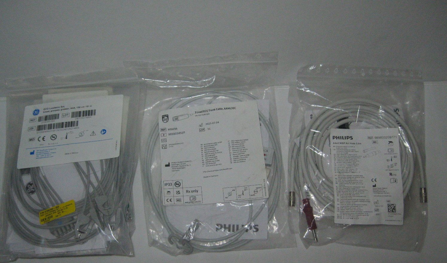 New Lot of 6 GE ECG Leadwire Set, Philips ECG Trunk Cable NIBP Air Hose
