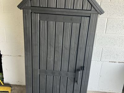 Outdoor Resin Storage Shed - Dark Gray Vertical Garden Tool Cabinet with Shelf & Door Hooks