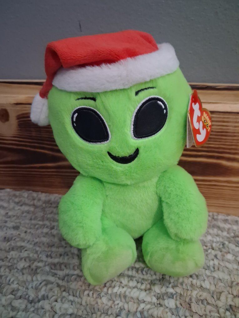 Ty Beanie Boos Comet Green Alien Plush Stuffed Animal Santa Hat Holiday Christmas 6 Inch