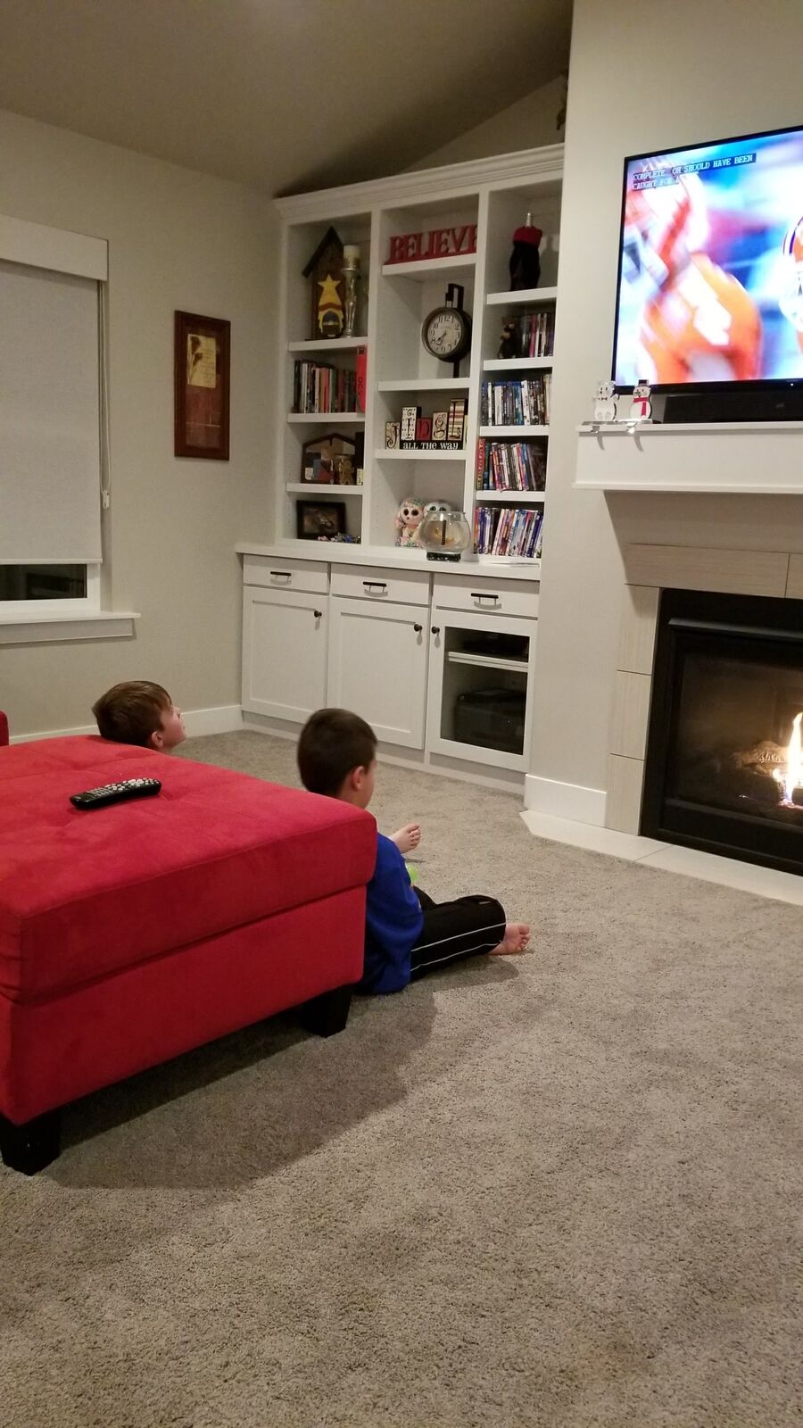 Red sectional couch & ottoman