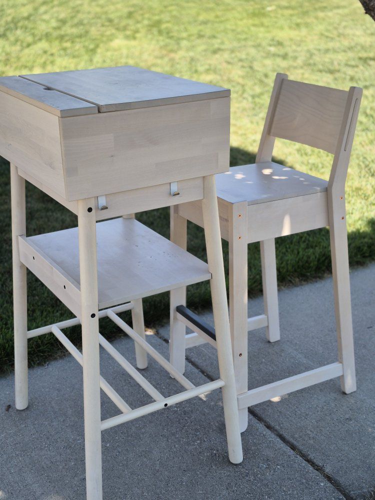 Wooden Standing Desk & High Chair Set with Drawers and Shelves