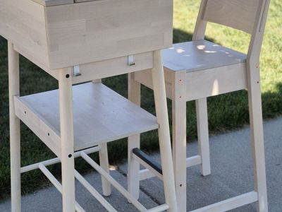 Wooden Standing Desk & High Chair Set with Drawers and Shelves
