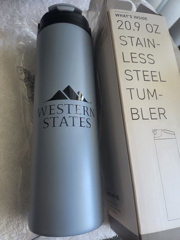 Western States 20.9oz Stainless Steel Tumbler with Threaded Lid & Carrying Handle, New