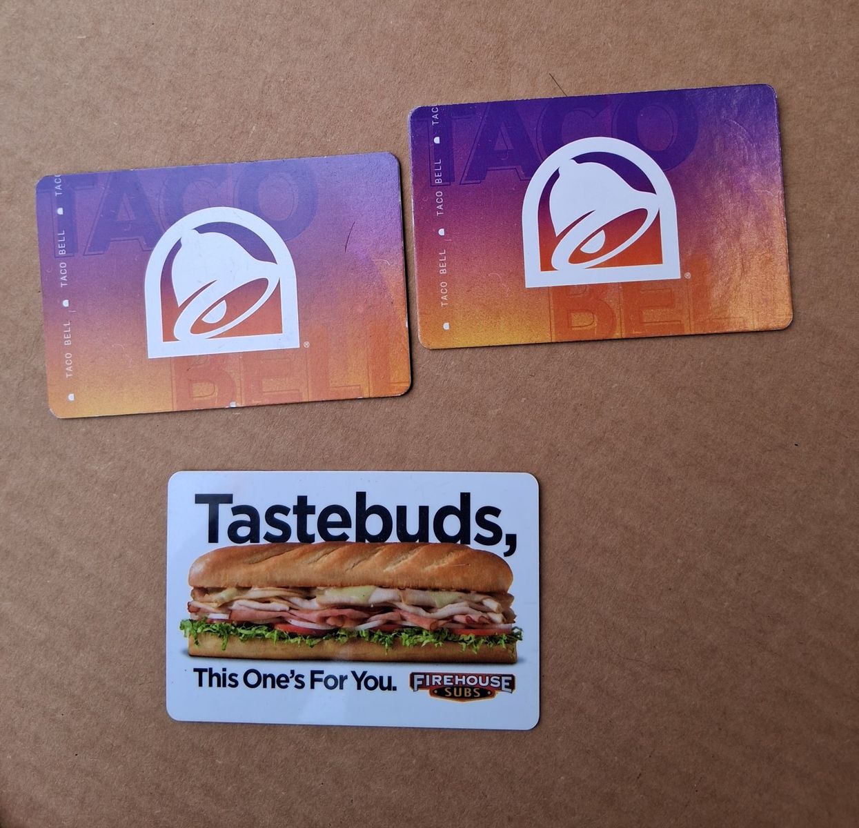 Taco Bell and Firehouse subs gift cards