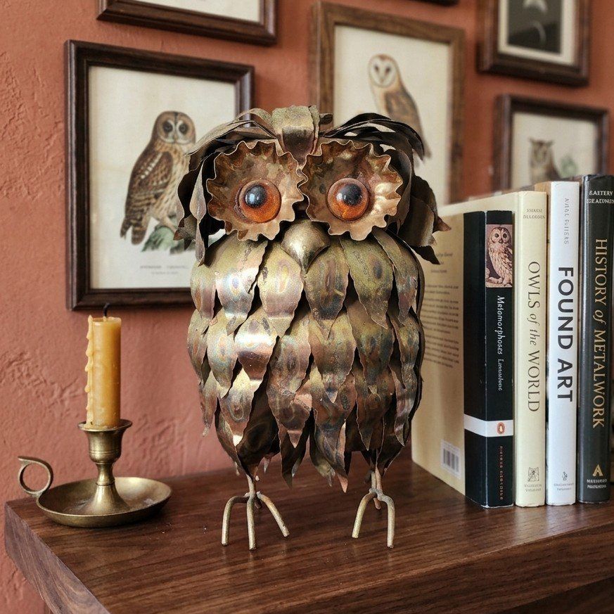 Vintage Brutalist Metal Owl | Mid Century