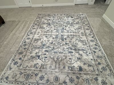 Washable 8x10 rugOriental Style Area Rug in Blue and Cream