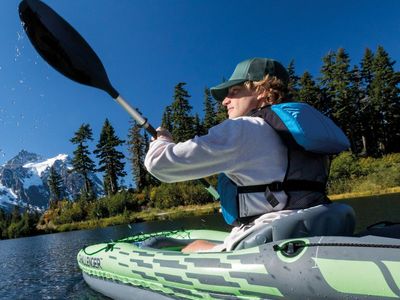 2-Intex Challenger K1 1-Person Inflatable Sit-in Kayak Sets with Paddle & Pump, 9ft 2in Green New