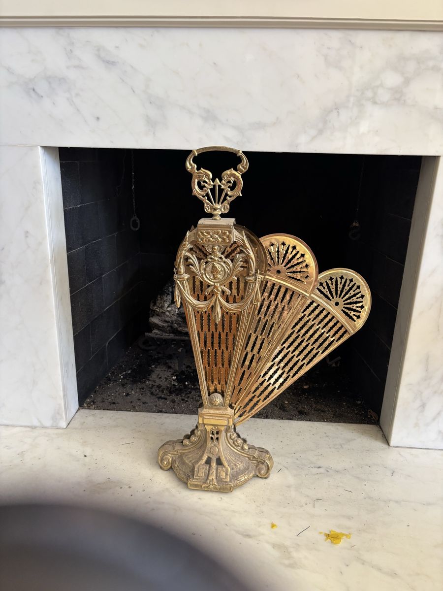Vintage Brass Folding Fan Fireplace Screen Ornate Hearth Decor