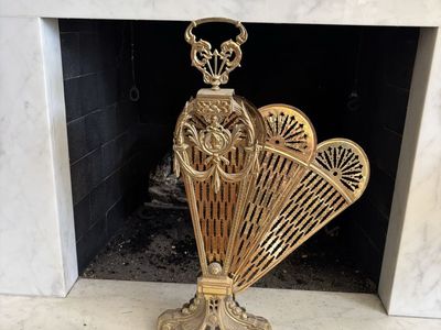 Vintage Brass Folding Fan Fireplace Screen Ornate Hearth Decor