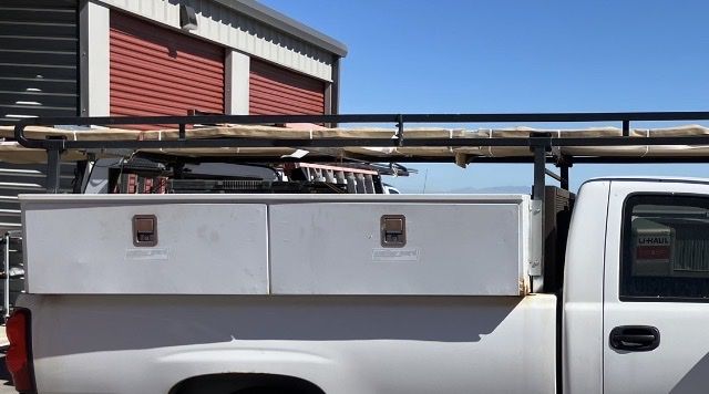Heavy-Duty Truck Bed Utility Tool Box & Ladder Rack Combo - White/Black, Steel Construction