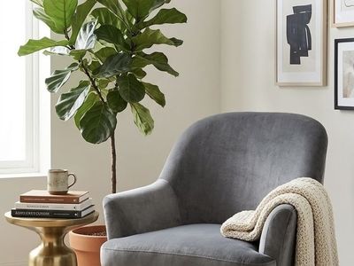 Modern Gray Velvet Accent Armchair with Black Metal Legs