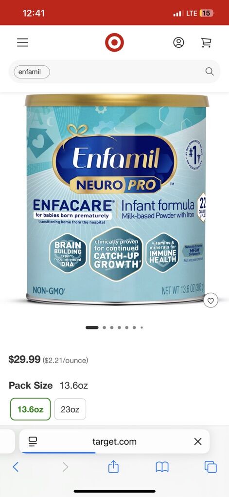 6 PACK OF 13.6 oz. ENFAMIL NEURO PRO