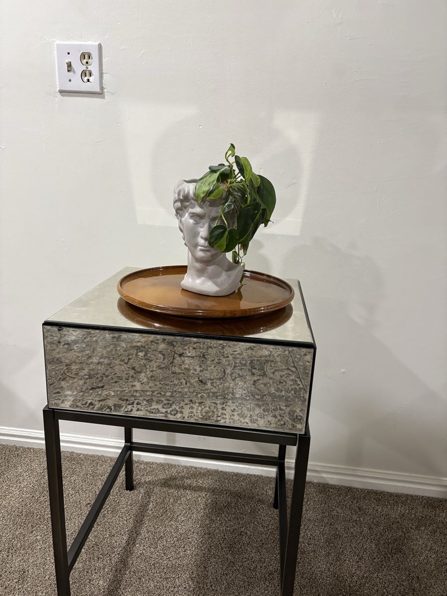 Mirrored Top Side Table Nightstand with Black Metal Frame - 26 Inches High