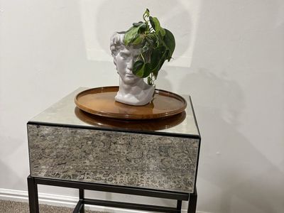 Mirrored Top Side Table Nightstand with Black Metal Frame - 26 Inches High