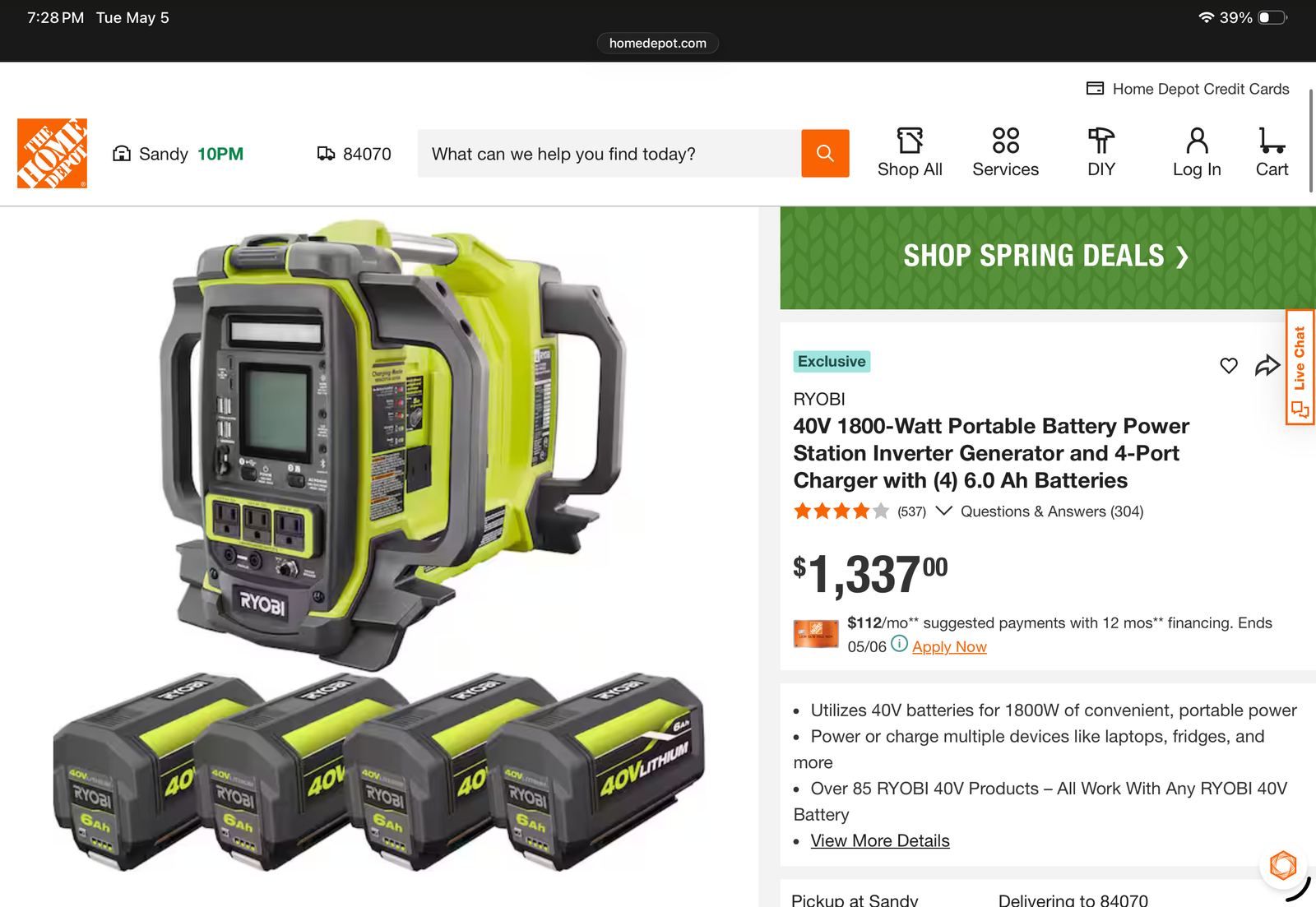 Ryobi battery inverter generator with 40v batteries