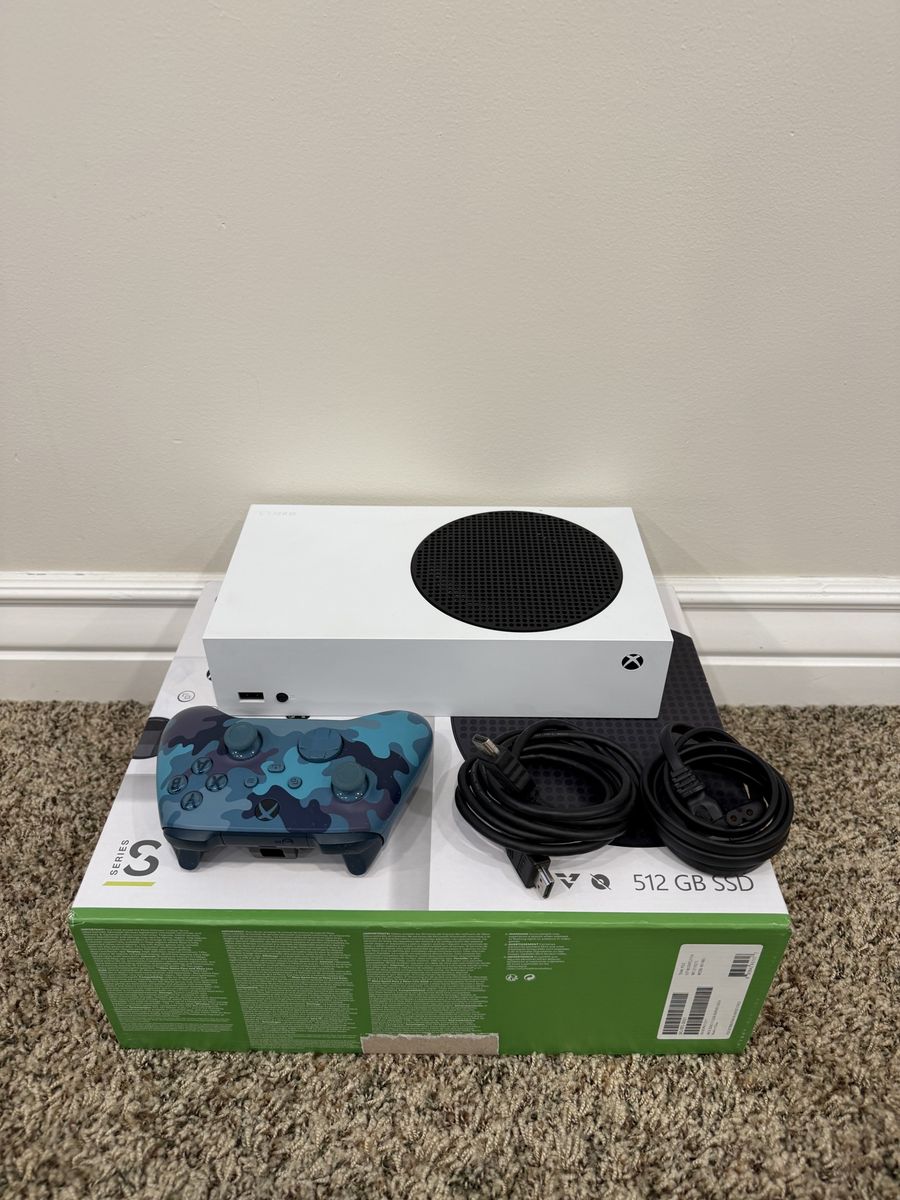 Xbox Series S 512GB SSD Console with Custom Blue Camo Controller & Cables - Excellent Condition