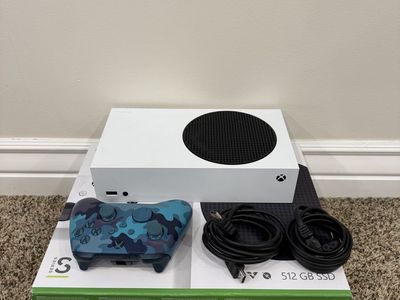 Xbox Series S 512GB SSD Console with Custom Blue Camo Controller & Cables - Excellent Condition