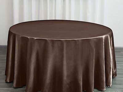 Seven chocolate brown shiny satin 120" round tablecloths