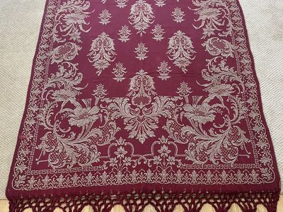 Beautiful Cranberry Colored Bellissimo Fringed Throw or Bedspread -Antique and Heavy