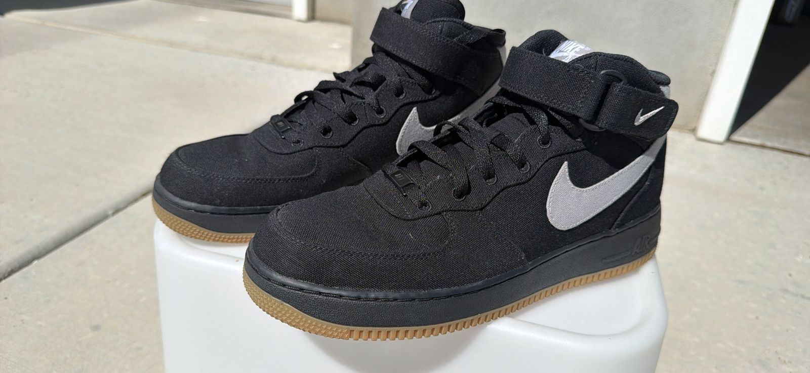 Nike Air Force 1 Mid Black Canvas Sneakers Gum Sole Size 9.5 - Custom made