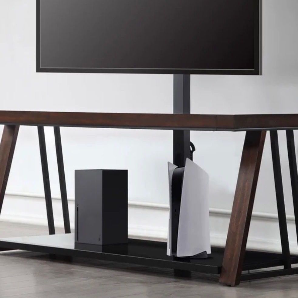 Modern Wood & Tempered Glass TV Stand with Mount, 3-Tier Entertainment Console