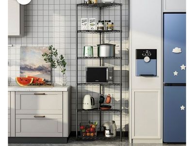 5- Tier Shelf Steel Wire Corner Shelving Unit, black, shelf, kitchen, dining room