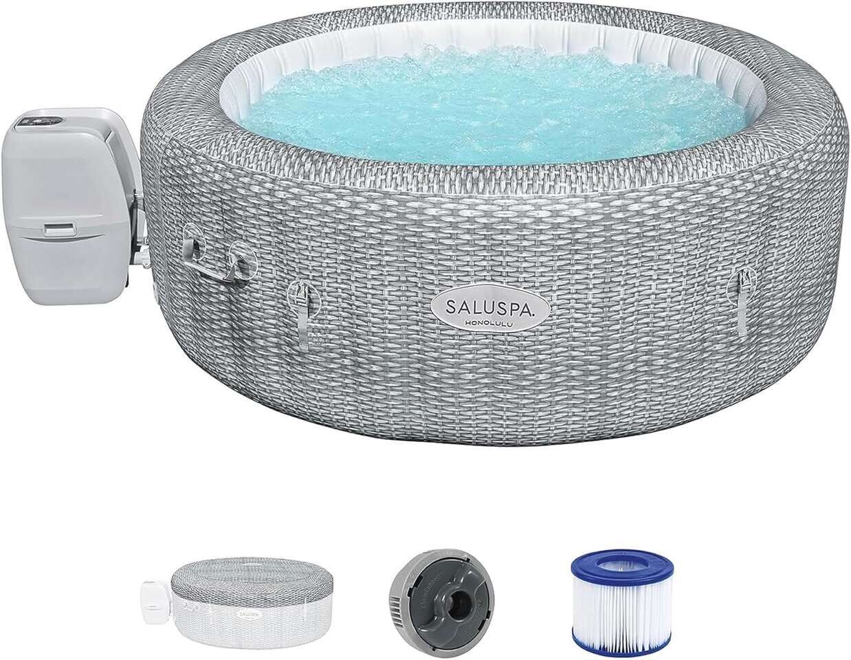 Bestway SaluSpa Honolulu AirJet Inflatable Hot Tub Spa, 77" x 28" Round Portable Spa 140 Soothing Jets Insulated Cover