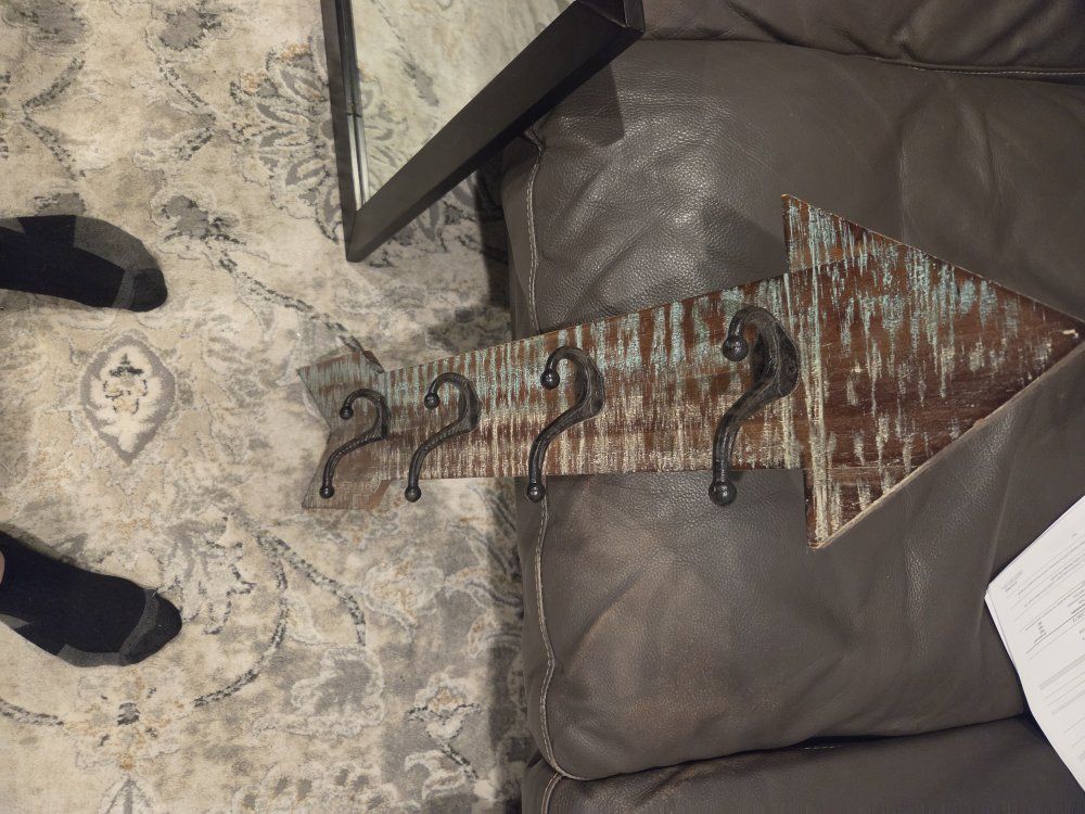 Rustic Wood Arrow Wall Decor with Hooks - Distressed Finish, Decorative Accentcoat and hat rack
