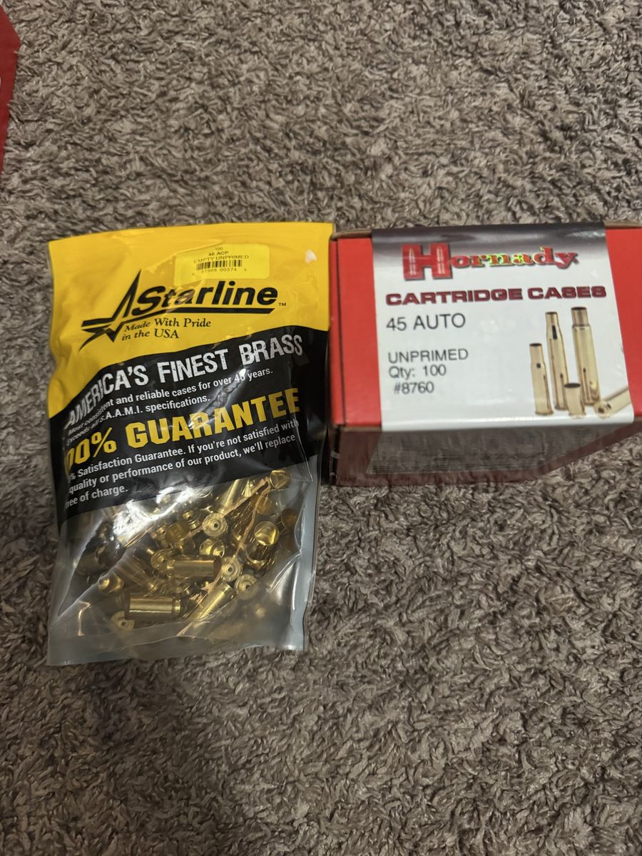 Hornady .45 Auto Unprimed Brass Cartridge Cases (100 ct) & Starline .45 Auto Brass