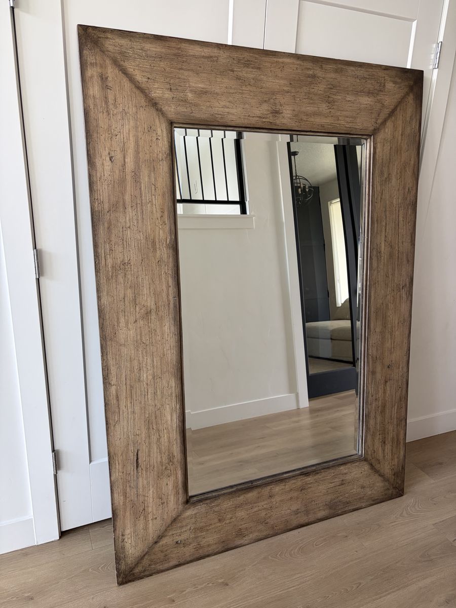 Large Wood-Framed Floor Mirror - Rustic Style