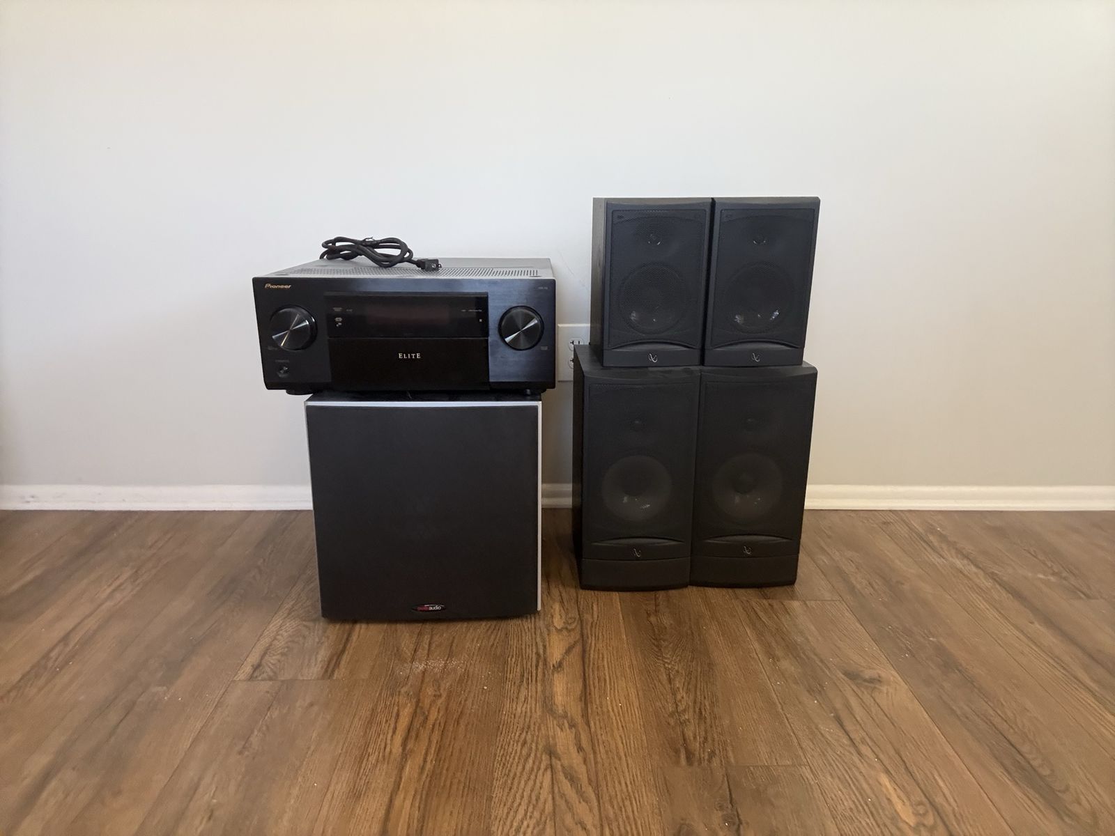 Pioneer VSX-53 Receiver & Remote With 4 Infinity Speakers, Polk Audio Model PSW10 Subwoofer