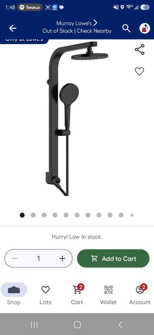 allen + roth Drexler Matte Black Dual Shower Panel System w/ Slide Bar & 3-Way Diverter