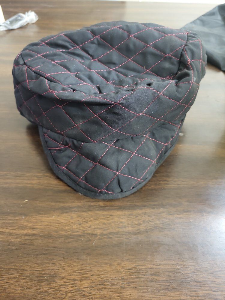Huntsman Quilted Shop Cap, Black with Red Stitching, Size 7 1/4