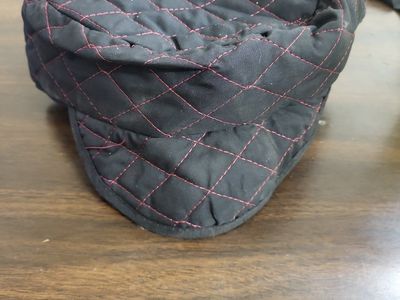 Huntsman Quilted Shop Cap, Black with Red Stitching, Size 7 1/4