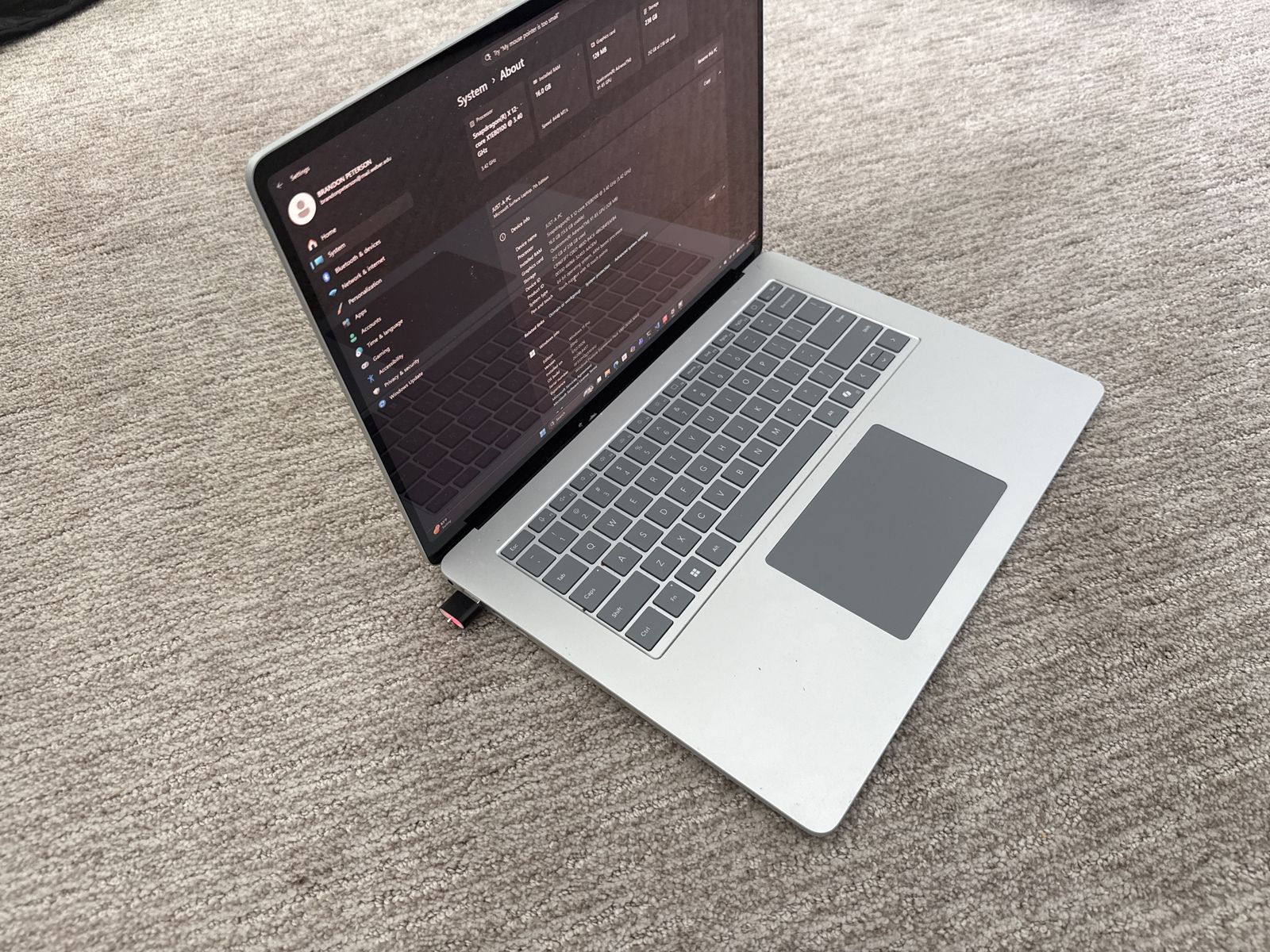Microsoft Surface Laptop 7th Edition, Model 2037 Snapdragon X (12 core 3.42ghz); 16Gb RAM; 256Gb storage; Qualcomm Adreno X1-85