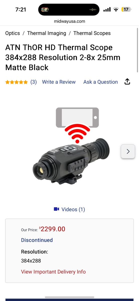 ATN ThOR HD Smart Thermal Rifle Scope 384x288 2-8x 25mm Matte Black