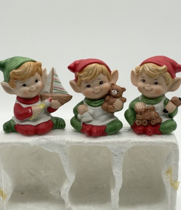 Vintage Homco set of three collectible Christmas elves