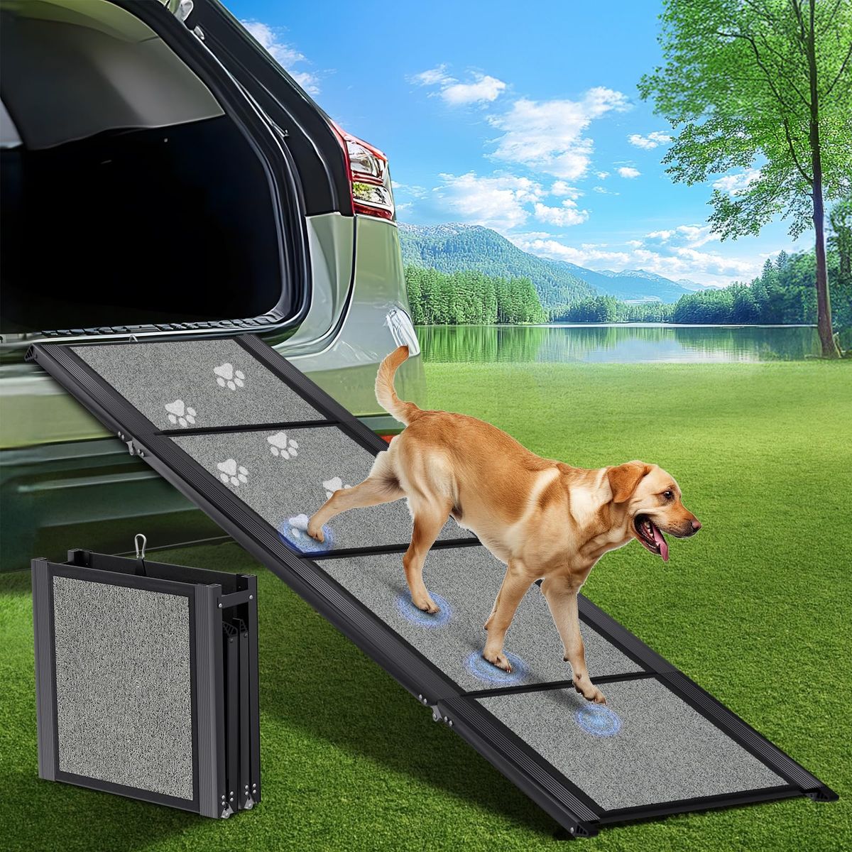 New Large Folding Pet Stair Ramps for Truck, SUV, with Non-Slip Surface, Up to 250LBS